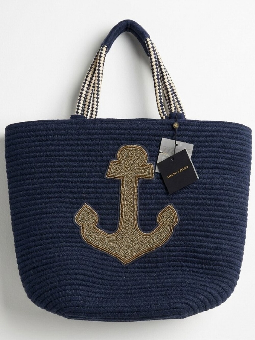 America & Beyond Navy Tote with Gold Anchor Appliqué